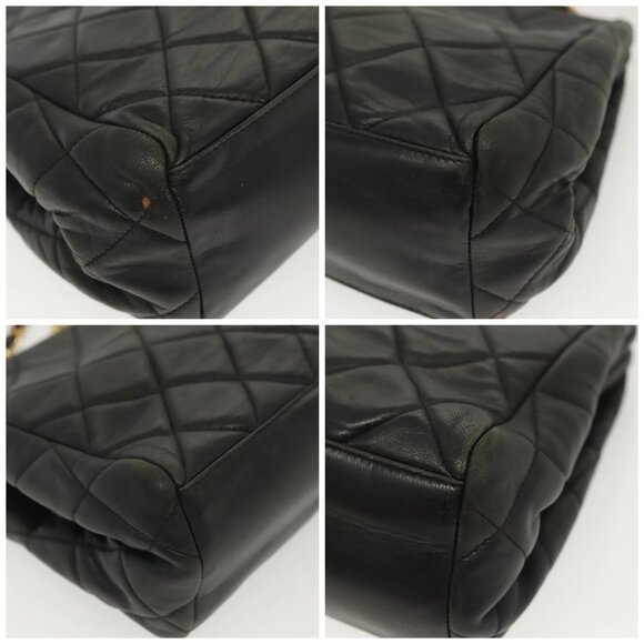 CHANEL Matelasse Chain Shoulder Bag Lamb Skin Black Gold CC Auth 139414